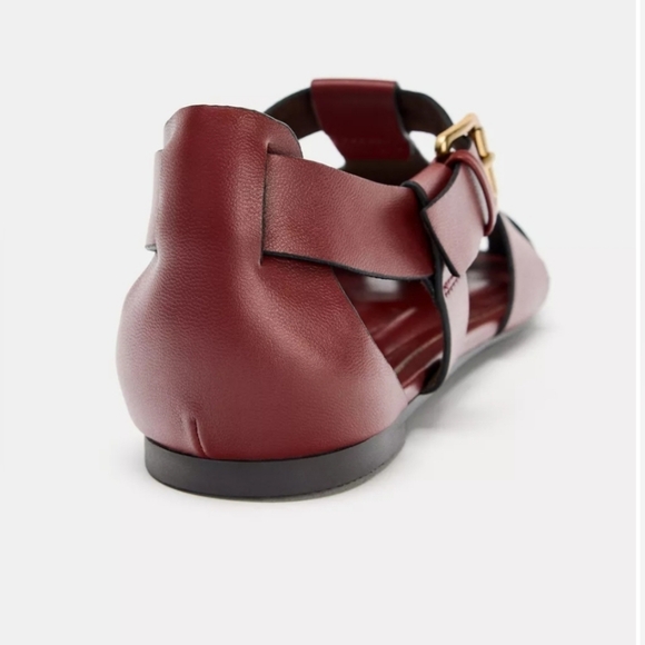 Zara (Size 39) Burgundy Wine Faux Leather Strap Buckle Flat Fisherman Sandals - Picture 13 of 14